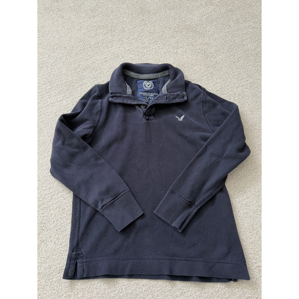American Eagle Y2k Mens Navy Blue Button Pullover Sweater Large Vintage 2000's